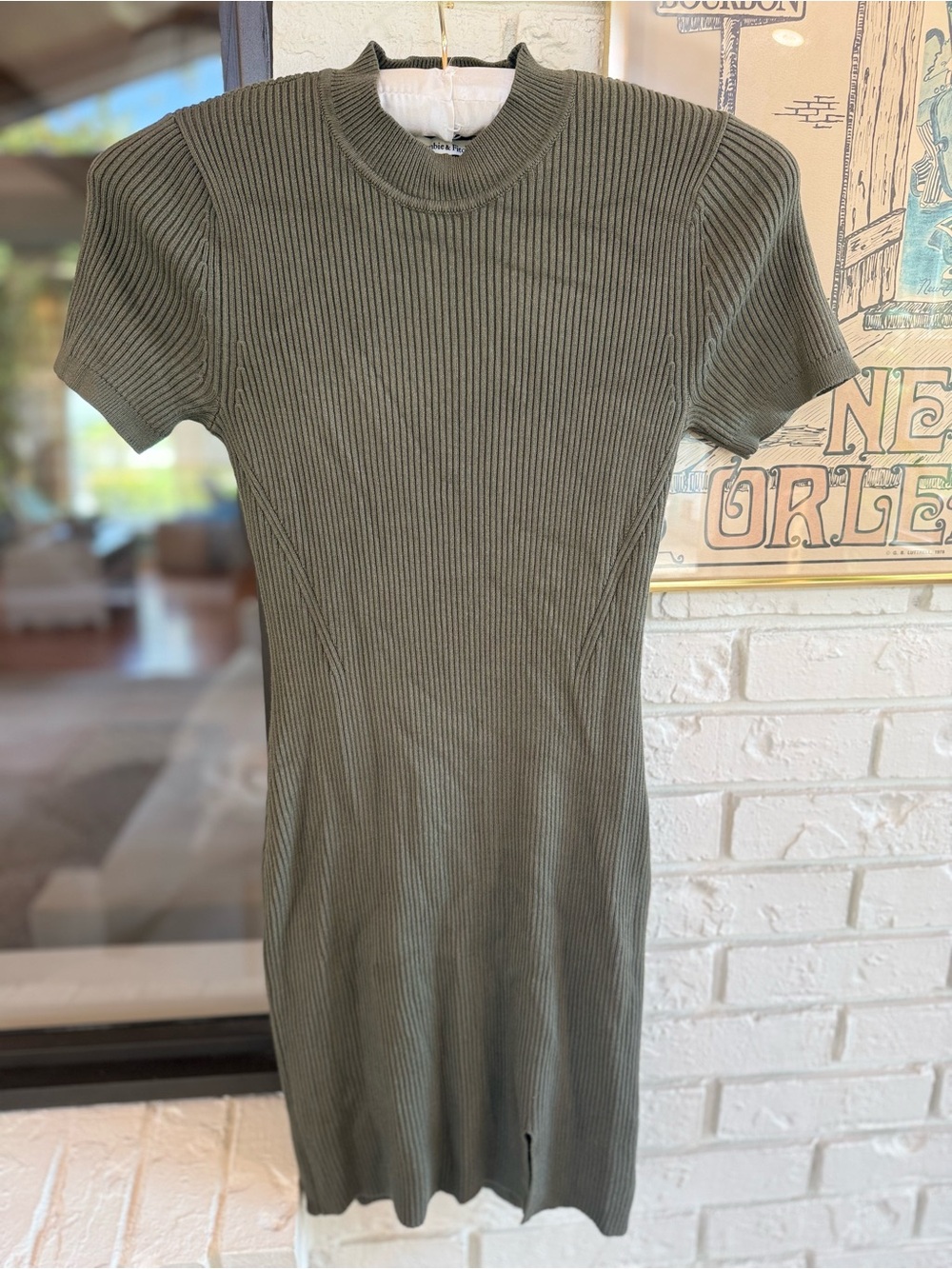 Abercrombie & Fitch Olive Green Ribbed Mock Neck Dress XS Split
